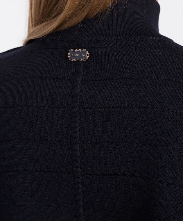 Agnona Blue logo wool and silk jumper