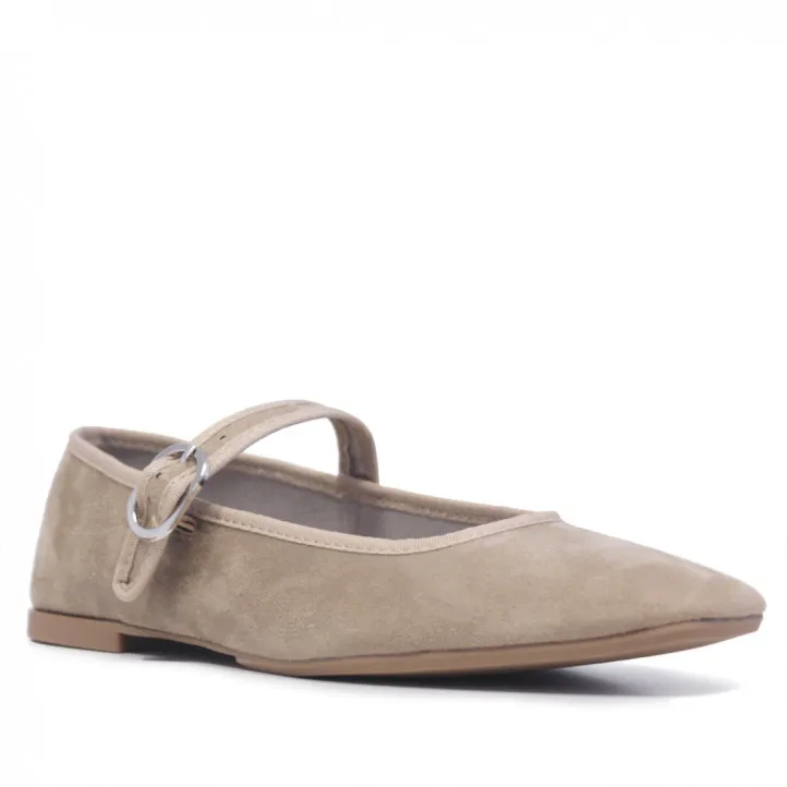 Bailarinas Mary Jane de terciopelo beige de punta cuadrada