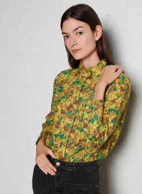BELLA JONES LIBERIA - Camisa con cuello de volantes de algodón en verde