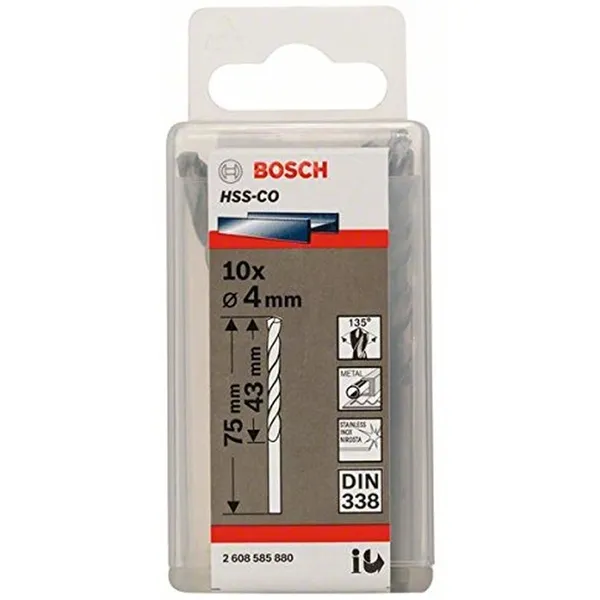 Bosch - 2608585880 - Juego de brocas para metal, HSS-CO, 4 mm, vástago cilíndrico, 10 piezas