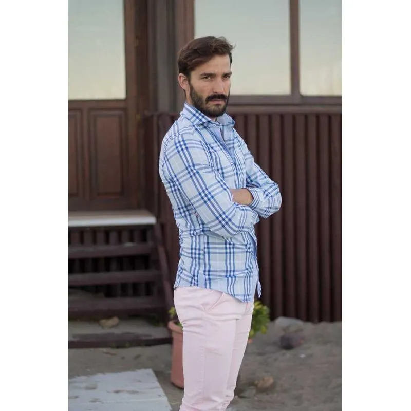 Camisa Pescatore celeste líneas azules