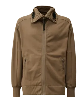 C.P. COMPANY DIAGONAL RAISED FLEECE EXPLORER GOGGLE HOODIE WALNUT