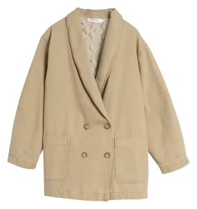 INDI & COLD Chaqueta holgada con cuello chal de algodón y lino en verde