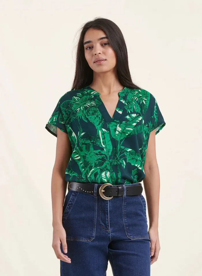 LA FEE MARABOUTEE Top holgado vaporoso estampado con escote de pico en verde