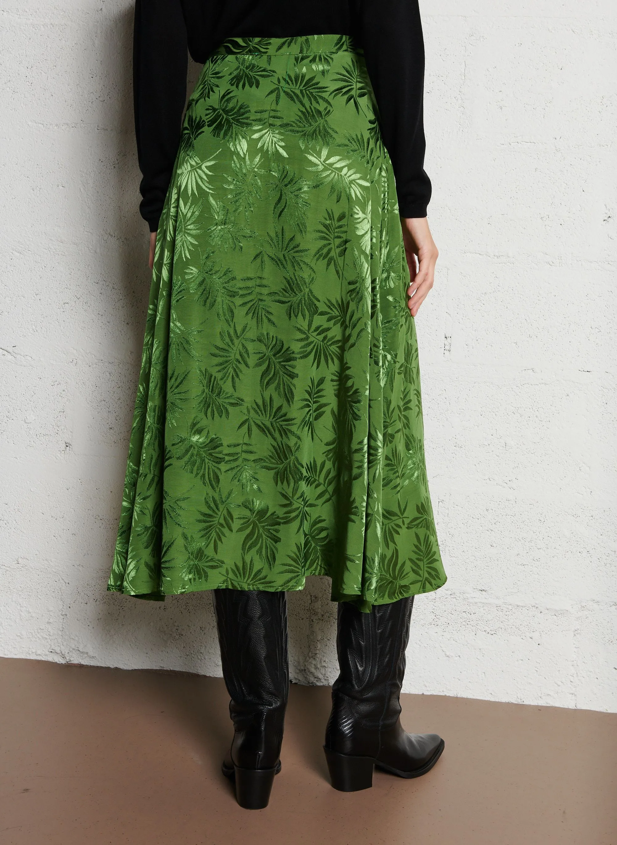 MARIE SIXTINE SALMA - Falda larga de jacquard satinada en verde