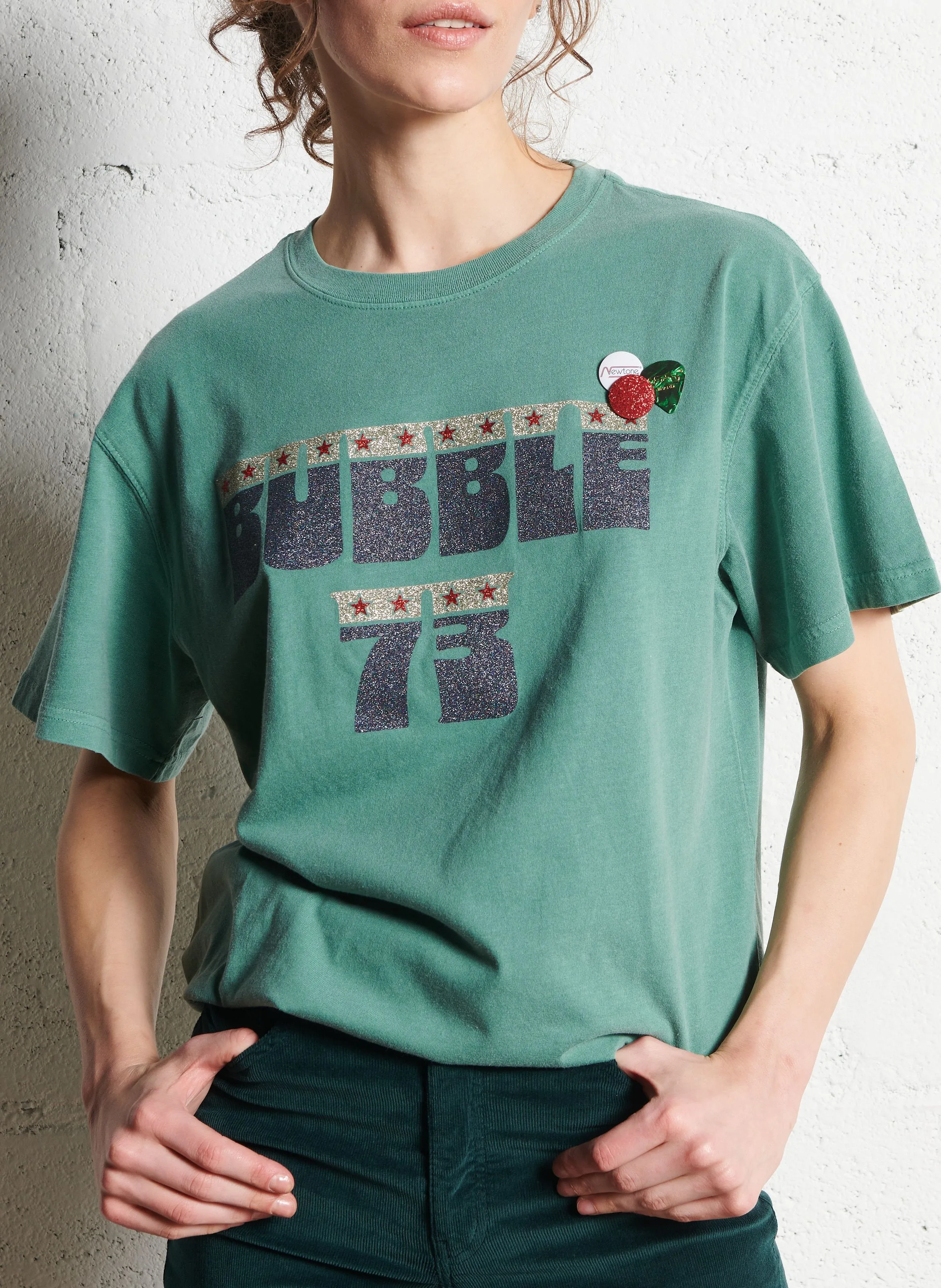 NEWTONE TRUCKER BUBBLE - Camiseta recta de algodón con cuello redondo serigrafiada en verde