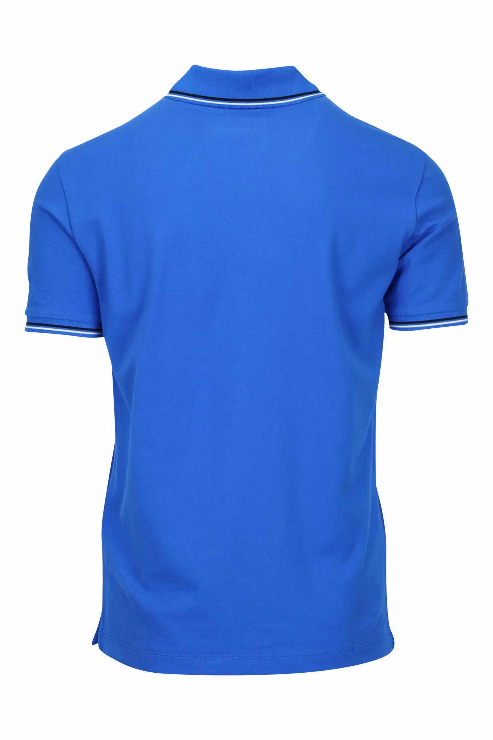 Polo azul de punto con cuello de rayas y con minilogo águila