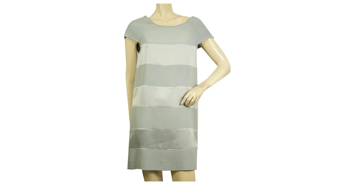 Sonia by Sonia Rykiel Mini vestido azul con rayas tono sobre tono y mangas casquillo tamaño 36 