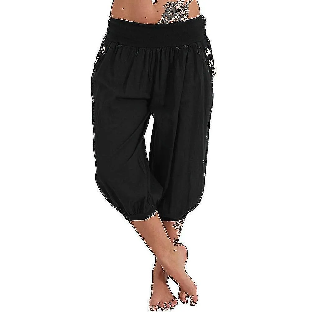Women's Yoga Pants Side Pockets Harem Bloomers Capri Pants Bottoms Quick Dry Moisture Wicking Lightweight Hippie Boho Light 