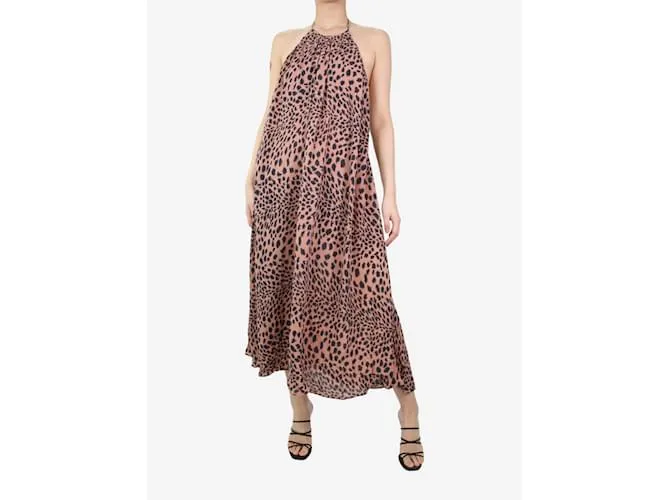 Zimmermann Vestido rosa con cuello halter y estampado animal - talla UK 8 
